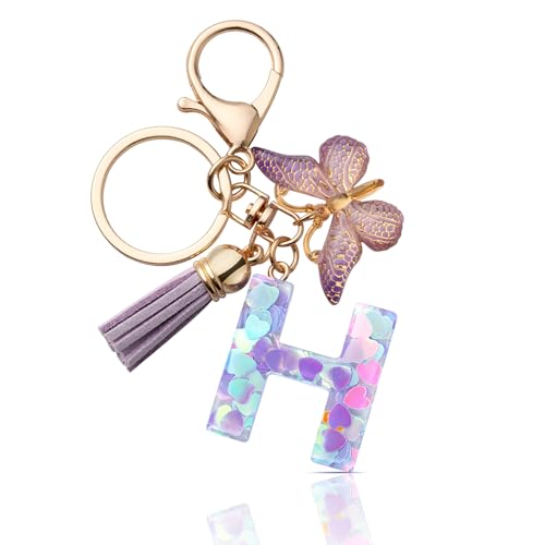 CHUQING Schlüsselanhänger Mit Buchstabe Mädchen Anfangsbuchstaben Geschenk Frauen Schmetterling, Lila von CHUQING
