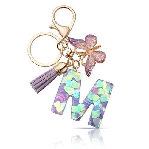CHUQING Schlüsselanhänger mit Buchstabe mädche Schlüsselanhänger Anfangsbuchstaben Geschenk Frauen Schlüsselanhänger Schmetterling,Lila von CHUQING