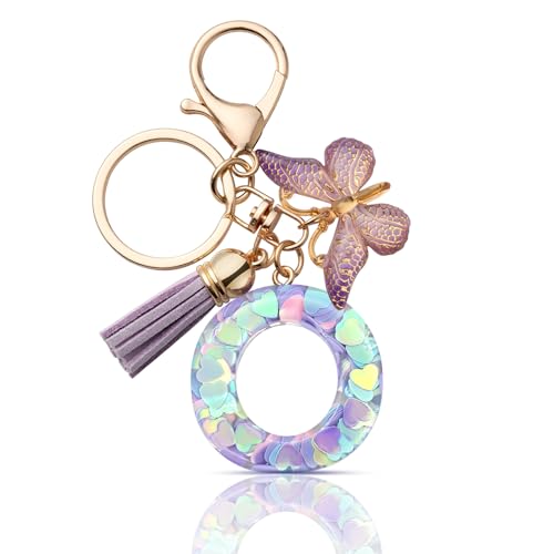CHUQING Schlüsselanhänger Mit Buchstabe Mädchen Anfangsbuchstaben Geschenk Frauen Schmetterling, Lila von CHUQING