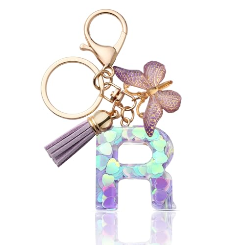CHUQING Schlüsselanhänger Mit Buchstabe Mädchen Anfangsbuchstaben Geschenk Frauen Schmetterling, Lila von CHUQING
