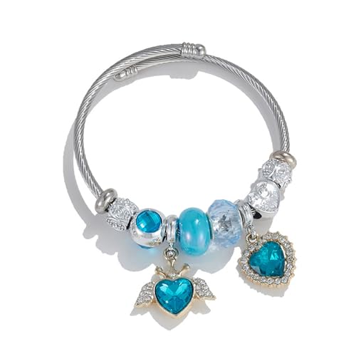 CHUQIU Charm-Armbänder für Damen, modisches blaues Herz, Freundschaftsarmbänder, silberfarbener Edelstahl-Armreif, verstellbarer Familienschmuck, geeignet für Hochzeitsgeschenke, blue, Edelstahl von CHUQIU