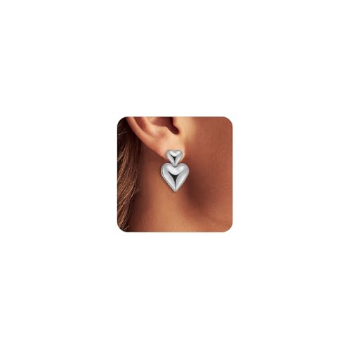 CHUQIU Herz Ohrringe 18K Gold Doppelherz Statement Ohrringe Edelstahl baumeln Ohrringe für Frauen Mädchen Gold Silber, Edelstahl, Kein Edelstein von CHUQIU