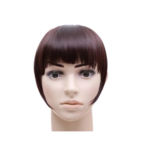 Bang Perücke, Bang Hair Bangs Schwarzbraun Auburn Red Clip-in-Clip-in-Haarspange aus Kunsthaar for Frauen,Perücken mit Pony(Color:B3 M2 33) von CHURICH-E