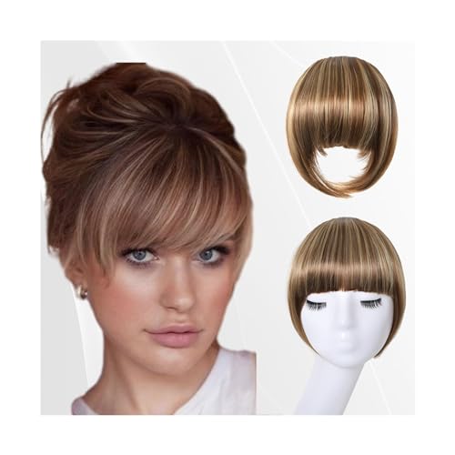 Bang Perücke, Clip-in-Pony, Aschbraun, dicker Pony, Fransen mit Schläfen, Haarteile for Frauen, Pony-in-Haarverlängerungen for den täglichen Gebrauch,Perücken mit Pony(Color:NLH1007-5) von CHURICH-E