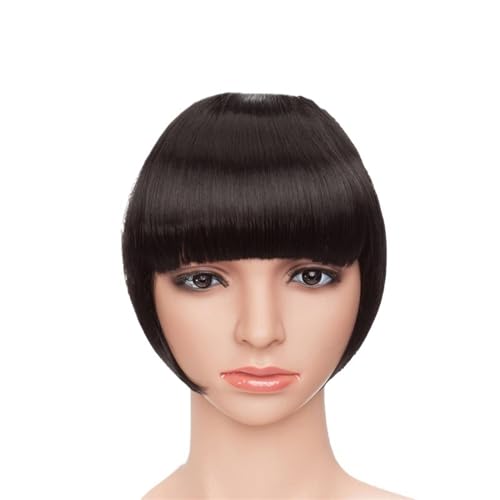 Bang Perücke, Fake Bangs Synthetik Blunt Bang Clip in Haarverlängerung Damen Blunts Fransenhaar Schwarz Braun Pony 2 Clips,Perücken mit Pony(Natural black) von CHURICH-E