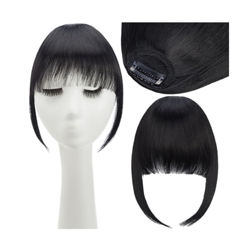 Bang Perücke, Synthetische Fake Blunt Air Bangs Clip-in-Haarverlängerungen Clip-in-Französischer Pony Gerade Fransen Falsches Haarteil for Frauen,Perücken mit Pony(1B) von CHURICH-E