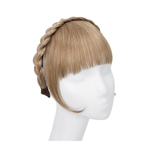 Bang Perücke, Synthetische Stirnband-Pony-Verlängerung, Kunsthaar, stumpfe Fransen mit langen Seiten for Frauen, natürlicher falscher schwarz-braun-blonder Pony,Perücken mit Pony(Color:27B-613) von CHURICH-E