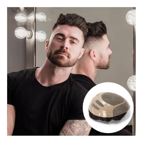 Perücke, Echthaar-Toupet for Herren, 20,3 x 25,4 cm, Basis, Kapillarsystem, feine Monohaar-Prothese,Toupethaar(Medium Light Brown) von CHURICH-E