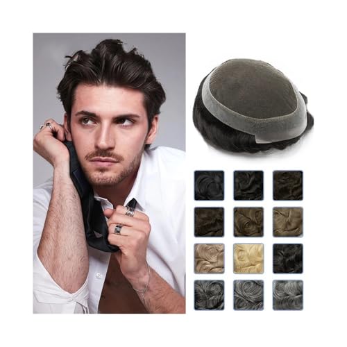 Perücke, Men Toupee Swiss Lace With PU Base Wig Male Hair Prosthesis Men's Capillary Prosthesis Replacement System,Haarperücke(Off Black,8x10) von CHURICH-E