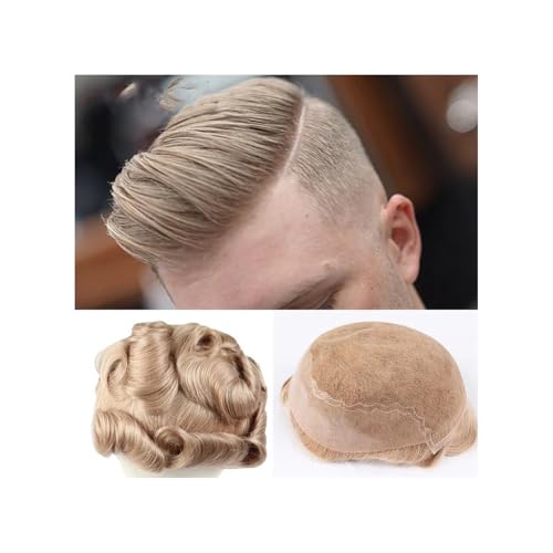 Perücke, Menschliches Remy Haar Ersatz System for Männer Toupet Männer Haarteile Basis Frence Spitze,Toupethaar(Medium Blonde,6x8) von CHURICH-E