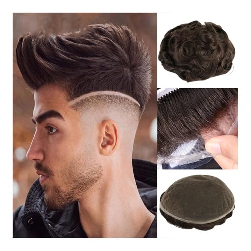 Perücke, Spitze Männer Toupet Echthaar 8x10 Zoll Gebleichte Knoten Spitze Basis Remy Echthaar Toupet Perücken for Männer,Toupethaar(Medium Brown) von CHURICH-E
