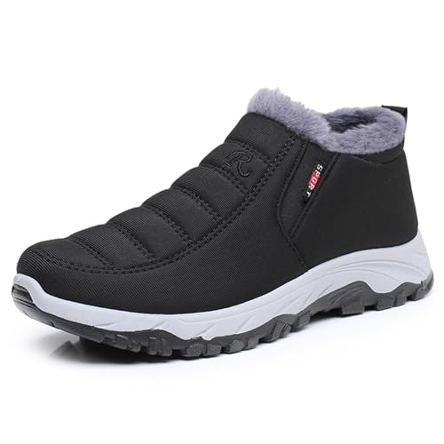 CHUUMEE Herren Knöchel Schnee Stiefel Slip On Winter Pelz Gefüttert Outdoor Wasserdicht Anti-Rutsch Winterschuhe, Schwarz , 42 2/3 EU von CHUUMEE