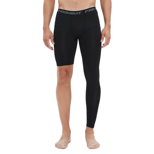 Herren Basketball Single Leg Tight Sporthose 1/2 One Leg Compression Pants Athletic Base Layer Unterwäsche, Schwarz-links-lang, Groß von CHUUMEE