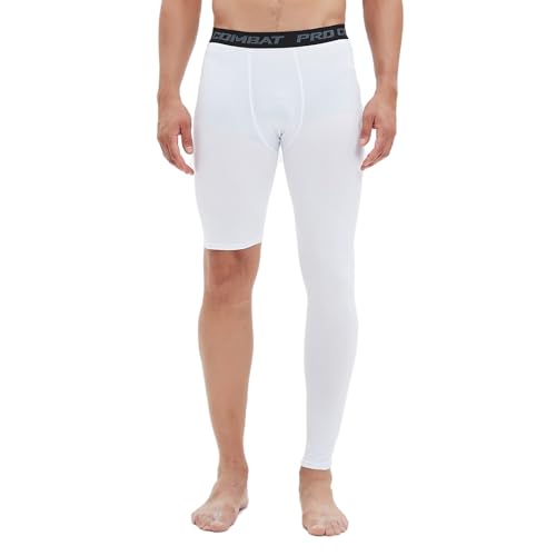 Herren Basketball Single Leg Tight Sporthose 1/2 One Leg Compression Pants Athletic Base Layer Unterwäsche, Weiß-Links-lang, Mittel von CHUUMEE