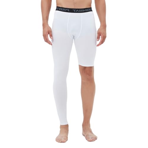 Herren Basketball Single Leg Tight Sporthose 1/2 One Leg Compression Pants Athletic Base Layer Unterwäsche, Weiß-rechts-lang, Groß von CHUUMEE