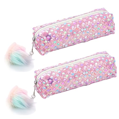 CHUYIX 2 Stück Glänzendes Federmäppchen Glitzer Pailletten Regenbogen Schlamperetui Klein Tragbare Schreibwaren Tasche die Cartoon Tasche ist Klein und süß Mäpchen für Schulsachen Teenager Studenten von CHUYIX