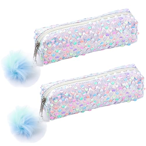 CHUYIX 2 Stück Glänzendes Federmäppchen Glitzer Pailletten Regenbogen Schlamperetui Klein Tragbare Schreibwaren Tasche die Cartoon Tasche ist Klein und süß Mäpchen für Schulsachen Teenager Studenten von CHUYIX