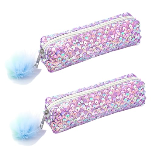 CHUYIX 2 Stück Glänzendes Federmäppchen Glitzer Pailletten Regenbogen Schlamperetui Klein Tragbare Schreibwaren Tasche die Cartoon Tasche ist Klein und süß Mäpchen für Schulsachen Teenager Studenten von CHUYIX