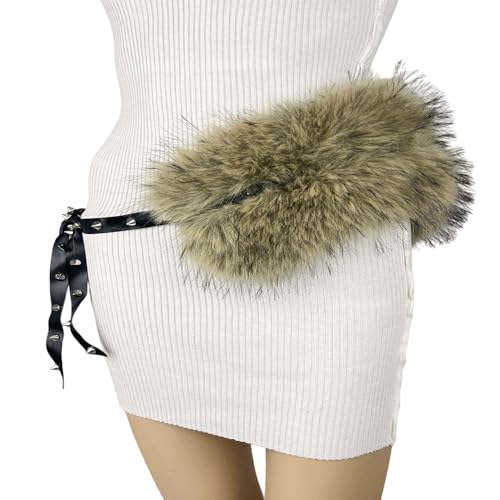 CHUYIX Frauengürtel Vintage Plüschgürtel Pelziger Patchwork Taillengürtel PU Ledergürtel Breiter Gürtel aus Kunstfell Ästhetischer Foto Requisiten Gürtel für Verschiedene Outfit Taillendekoration von CHUYIX