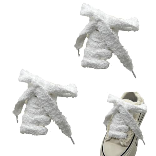 Schnürsenkel 2 Paar 140cm lang Plüsch schnürung fluffy flache laces breite schuhbänder ersatzschnürsenkel dicke schnürband Weiche Senkel für Damen Turnschuhe Canvas Ballerinas Sportschuhe von CHUYIX