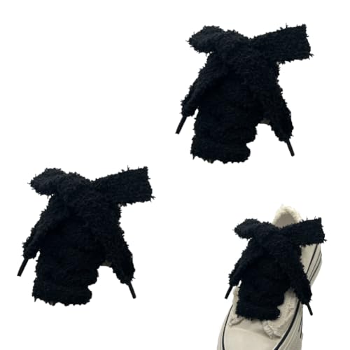 Schnürsenkel 2 Paar 140cm lang Plüsch schnürung fluffy flache laces breite schuhbänder ersatzschnürsenkel dicke schnürband Weiche Senkel für Damen Turnschuhe Canvas Ballerinas Sportschuhe von CHUYIX