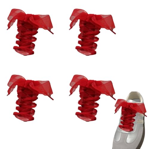 Schnürsenkel 4 Paar 120cm lang chiffon organza Satin breite Ribbon schuhbänder flachsenkel Weiche Senkel mehrfarbig ersatzschnürsenkel für Damen Turnschuhe Canvas Ballerinas Sportschuhe von CHUYIX