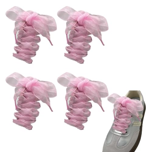 Schnürsenkel 4 Paar 120cm lang chiffon organza Satin breite Ribbon schuhbänder flachsenkel Weiche Senkel mehrfarbig ersatzschnürsenkel für Damen Turnschuhe Canvas Ballerinas Sportschuhe von CHUYIX