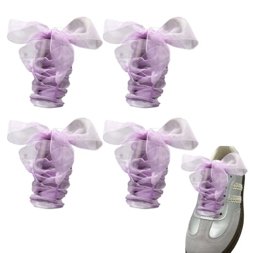 Schnürsenkel 4 Paar 140cm lang chiffon organza Satin breite Ribbon schuhbänder flachsenkel Weiche Senkel mehrfarbig ersatzschnürsenkel für Damen Turnschuhe Canvas Ballerinas Sportschuhe von CHUYIX