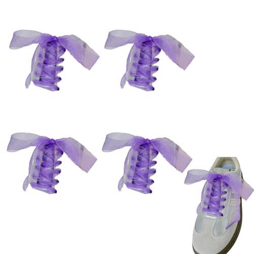 Schnürsenkel 4 Paar 140cm lang chiffon organza Satin breite Ribbon schuhbänder flachsenkel Weiche Senkel mehrfarbig ersatzschnürsenkel für Damen Turnschuhe Canvas Ballerinas Sportschuhe von CHUYIX
