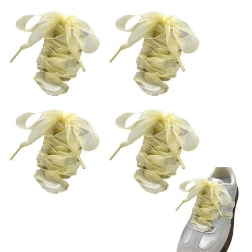 Schnürsenkel 4 Paar 160cm lang chiffon organza Satin breite Ribbon schuhbänder flachsenkel Weiche Senkel mehrfarbig ersatzschnürsenkel für Damen Turnschuhe Canvas Ballerinas Sportschuhe von CHUYIX