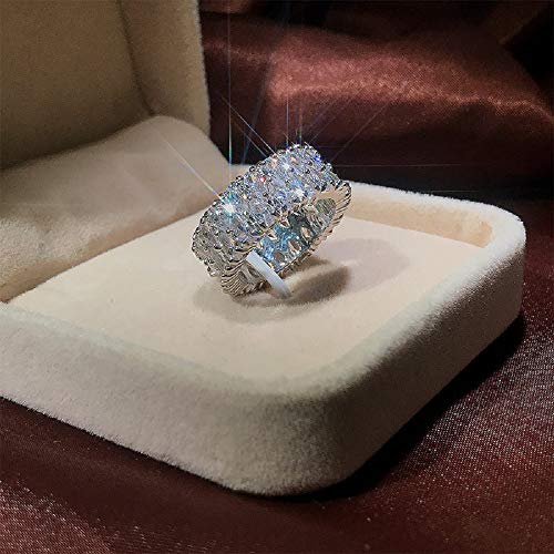 CHWLNJN S925 Sterling Silber eingelegter glänzender Zirkonia-Ring, modisch, AAA-Qualität, zweireihig, Tropfenform, CZ-Diamantring, Paar, Ewige Verlobung, Ehering, UK-Größe 5, Zirkonia, Silber von CHWLNJN