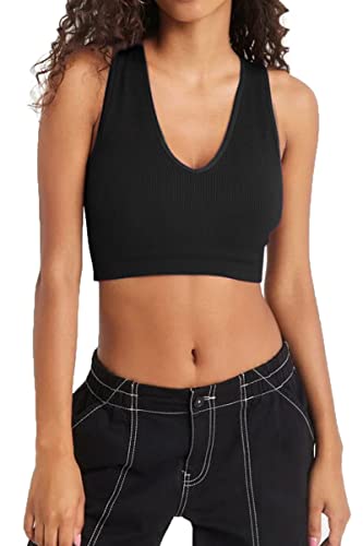 CHYRII Damen 3er-Pack Sommer Sexy V-Ausschnitt Racerback Workout Tops Gerippt Basic Tank Crop Tops, Schwarz, Klein von CHYRII