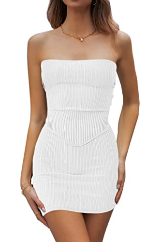 CHYRII Damen Sexy Sommer Zweiteilige Outfits Bandeau Ausgehen Crop Tops Bodycon Rock Sets Minikleid, Weiss/opulenter Garten, M von CHYRII