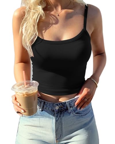 CHYRII Damen-Tanktop mit integriertem BH, modisches Workout-Top, Langer Sport-BH, Basic Camisole Top, Schwarz, Klein von CHYRII