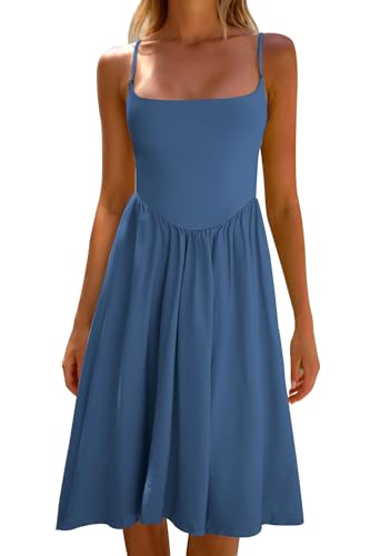 CHYRII Damenmode Sommer 2025 Spaghettiträger ärmellos lässig A-Linie Midi-Kleider Sommerkleid, Blau, Mittel von CHYRII