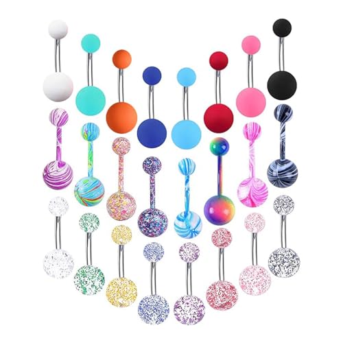 CHarmeFleur 24 Stück 14G Edelstahl Bauchnabelringe Für Frauen CZ Schraub Navel Bars Körperpiercing von CHarmeFleur