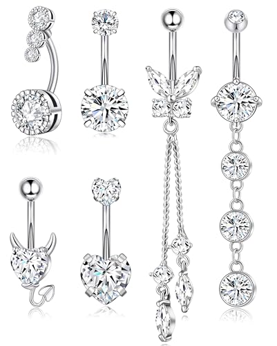 CHarmeFleur Chirurgisches Edelstahl Bauchnabelringe baumelnde Bauchnabelringe Piercing Schmuck für Frauen mit niedlichen Herz Schmetterling Elementen Bauchnabelring von CHarmeFleur