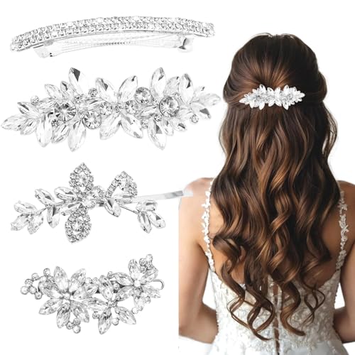 CharmeFleur 4 Stück Kristall Haarklammern für Frauen Haarklammern Silber Braut Haaraccessoires für Hochzeit Party Alltag Kristall Haarklammern von CHarmeFleur