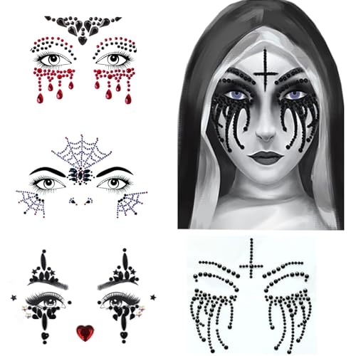 CharmeFleur Halloween Gesicht Schmuck Juwelen Tag Der Toten Totenkopf Spinnennetz Clown Strass Gesicht Tattoo Aufkleber Für Männer Frauen Kinder Halloween Cosplay von CHarmeFleur