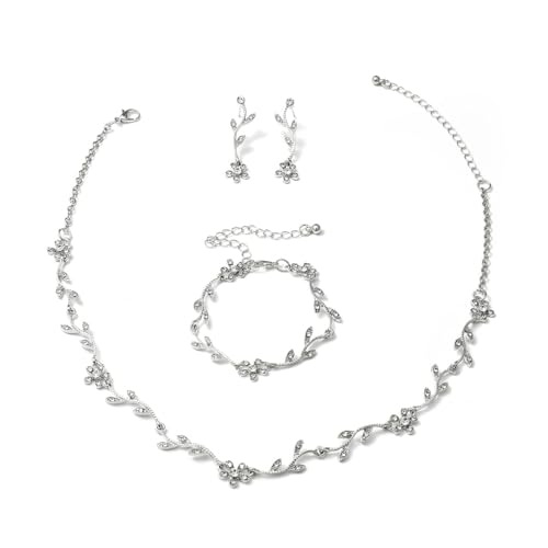 CharmeFleur Kristall Halskette Ohrringe Armband Brautschmuck Hochzeitsschmuck Set Strass Choker Halskette Für Bräute(Silber) von CHarmeFleur