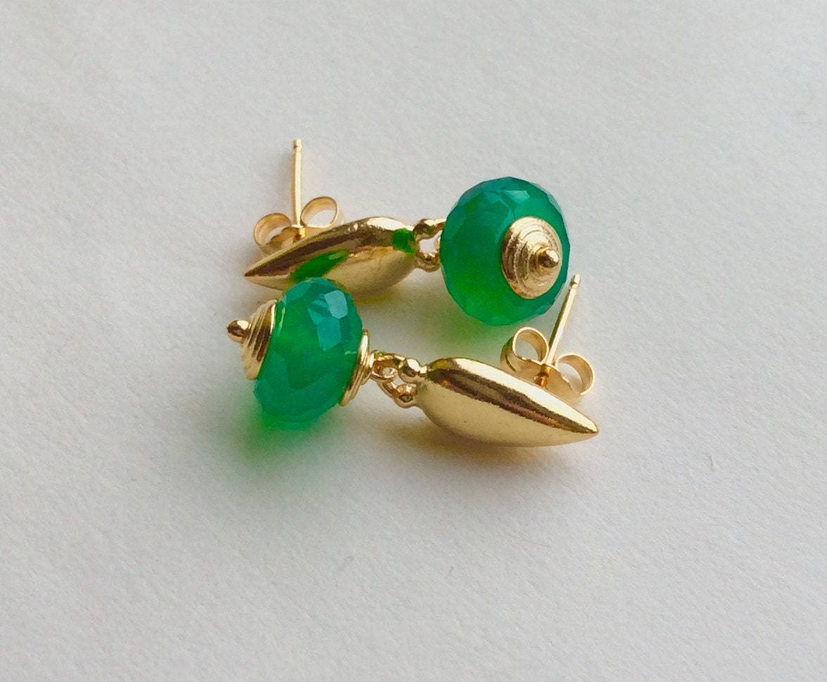 18K Vermeil Silber Und Smaragdgrüner Onyx Ohrringe 18K Vermeil Silber Und Smaragdgrüner Onyx Ohrringe von CHenry
