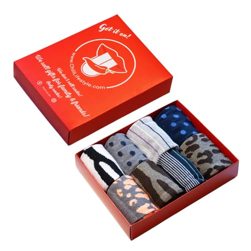 Chili Lifestyle LADY Geschenkbox 8 Paar bunte gemusterte Damen Socken Leoprint Baumwolle Piqué Weichbund von CHiLI Lifestyle Socks