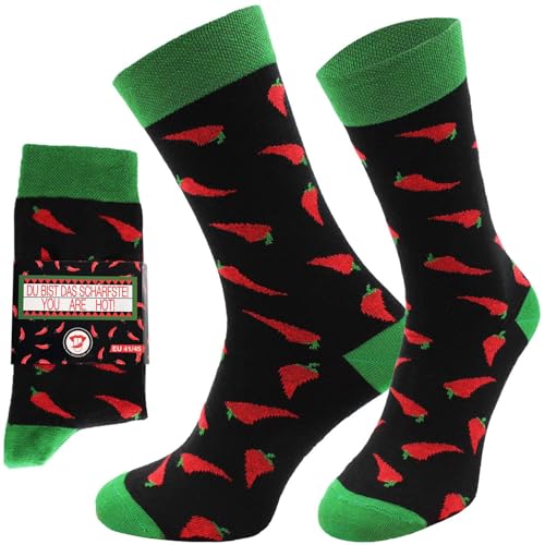 CHiLI Lifestyle Socks Motivsocken Peperoni Du bist das Schärfste Herrensocken Strümpfe Socken, Mehrfarbig, 41-44 von CHiLI Lifestyle Socks