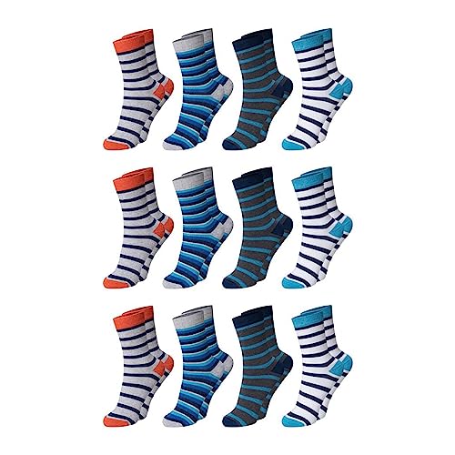 Chili Lifestyle Streifen Kindersocken Jungen Ringelsöckchen Mädchen, recycelte Baumwolle, 12 Paar, blau, orange, weiß, 23-26 / 27-30 / 31-34 von CHiLI Lifestyle Socks