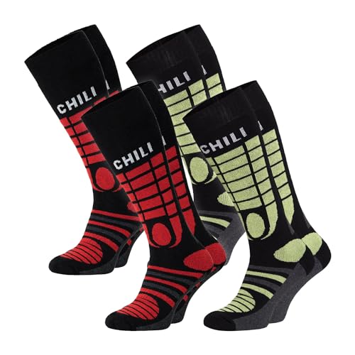 CHiLI Lifestyle Socks, 4 Paar Skisocken YEON, gepolsterte Kniestrümpfe, Socken für Ski & Snowboard Winter, Damen & Herren, Größe:43/46 von CHiLI Lifestyle Socks