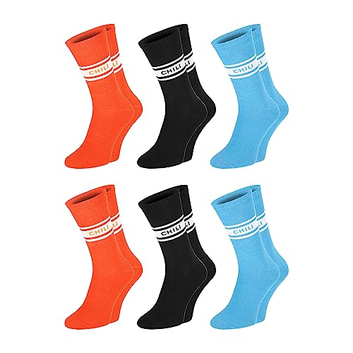 ChiliLifestyle College Socke, 6 Paar, für Damen und Herren, Sport und Freizeit, atmungsaktiv, breites Elastic, rutschfest, Orange, Schwarz, Blau, designed in Germany von CHiLI Lifestyle Socks