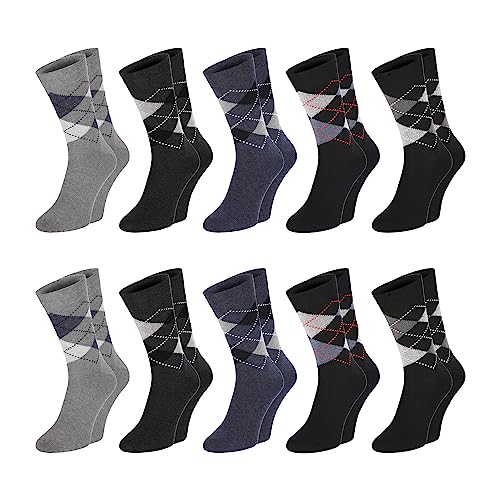 Chili Lifestyle Karo Socken Herren Damen, Weichbund ohne Gummidruck, nachhaltige Baumwolle, 10 Paar, schwarz grau jeansblau, 39-42/43-46, Größe:39/42 von CHiLI Lifestyle Socks