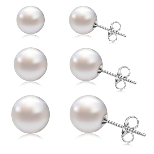 925 Sterling Silber Perlen Ohrringe,3 Paare Süsswasserperlen Ohrstecker Ohrringe,Süßwasserperlen Ohrringe,Süßwasserperlenohrringe für Damen,weißer Perle Crystals Ohrstecker,Perlenohrringe von CHmiss