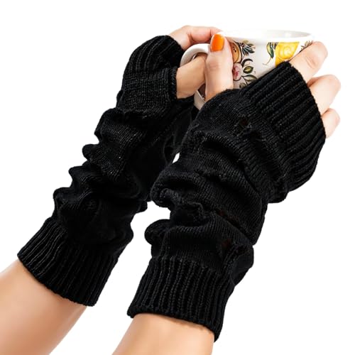 1 Paar Grunge Handschuhe,Goth Winter Gestrickte Handstulpen,Y2K Armstulpen,Zerrissener EMO Handschuh,Fingerlose Handschuhe für Halloween,Party,Hip Hop,Cosplay von CIATBYYJ