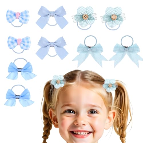 10 Stück Cute Haargummis mit Schleife, Blau Elastisches Haarbänder niedliche Blume Haargummi für Baby Mädchen Mädchen Kleinkind Zubehör von CIATBYYJ